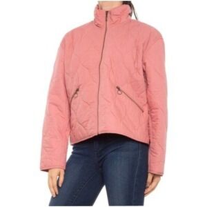 Lucky Brand Carry On Quilted Jacket Womens L Pink Onion Stitch Full Zip Cotton